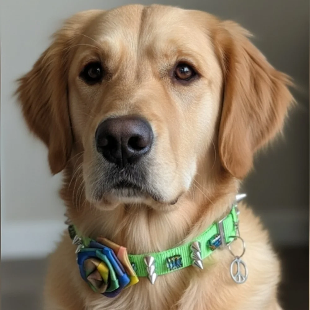 Dog Collar PSYCHEDELIC Neon Green Flower Bow Gems And Stones
